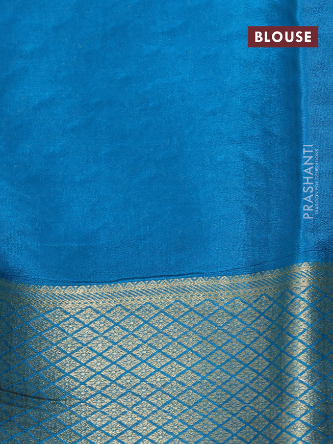 Pure mysore silk saree peacock blue with allover zari weaves and zari woven border