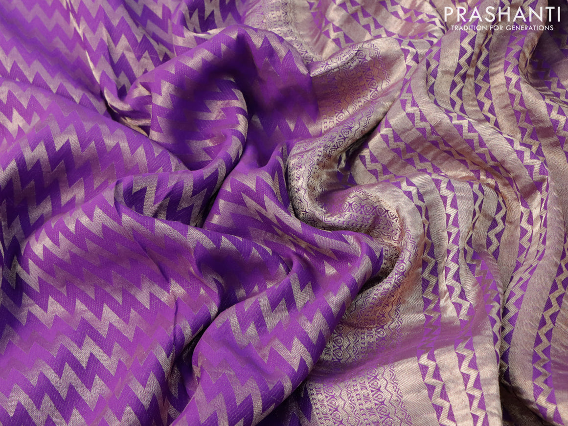Pure mysore silk saree violet with allover zig zag zari weaves and zari woven border