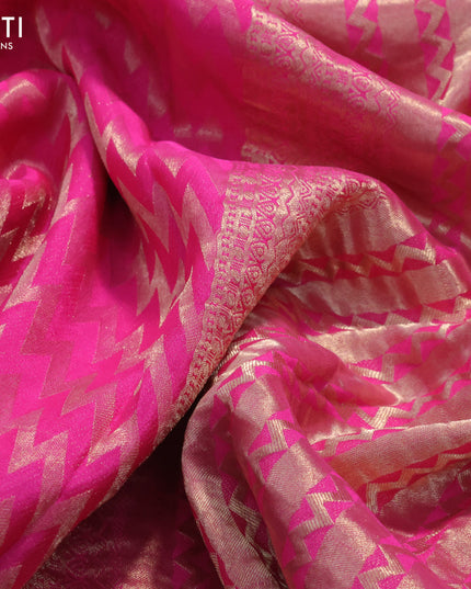 Pure mysore silk saree candy pink with allover zig zag zari weaves and zari woven border