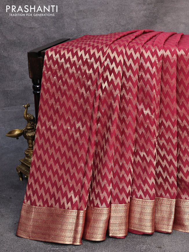 Pure mysore silk saree maroon with allover zari woven brocade weaves and zari woven border