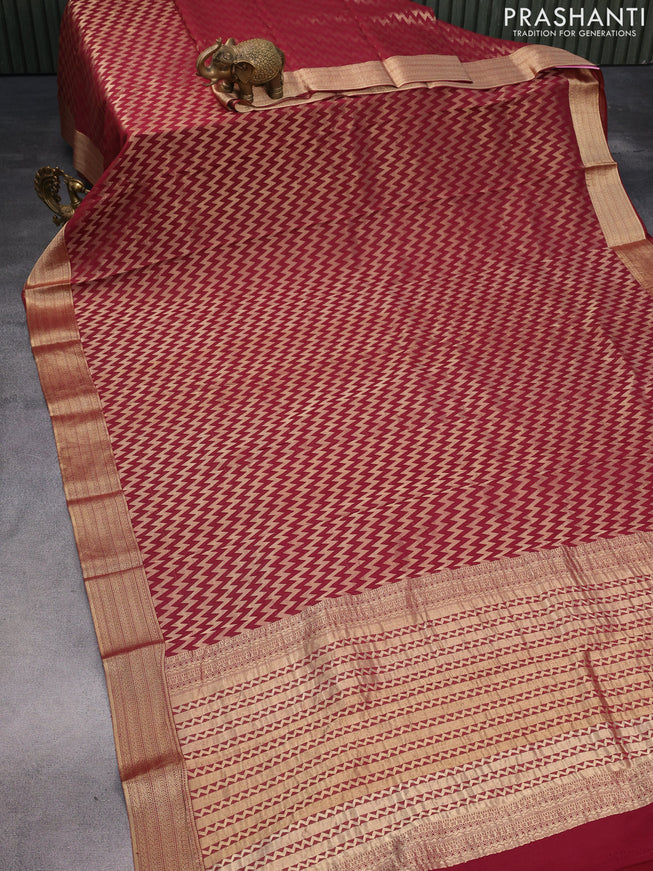 Pure mysore silk saree maroon with allover zari woven brocade weaves and zari woven border