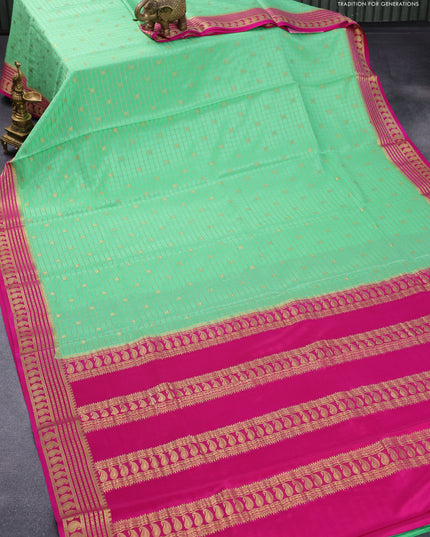 Pure mysore silk saree light green and pink with allover zari checks & buttas and zari woven border