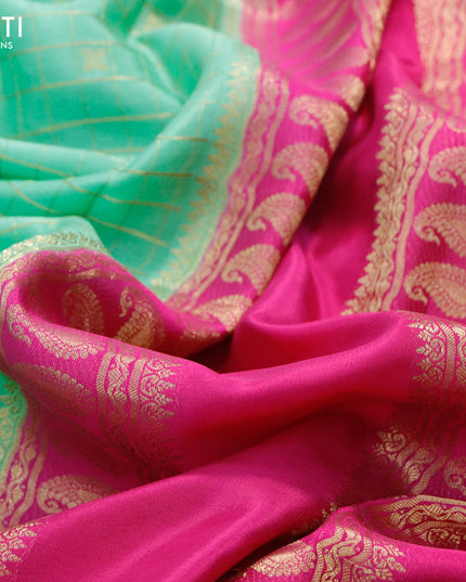 Pure mysore silk saree light green and pink with allover zari checks & buttas and zari woven border