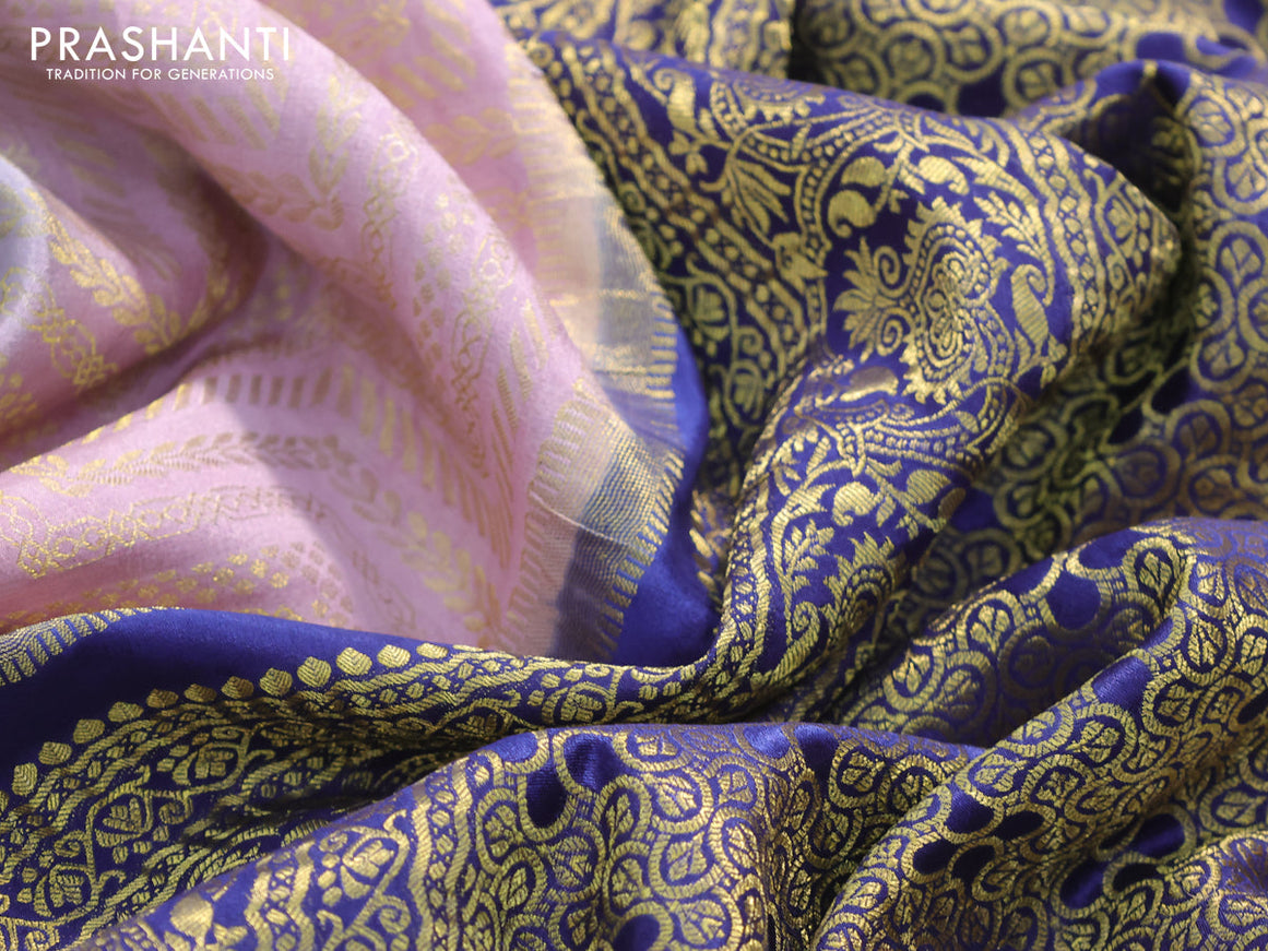 Pure mysore silk saree pastel green and pastel blue with allover zari woven brocade weaves and zari woven border