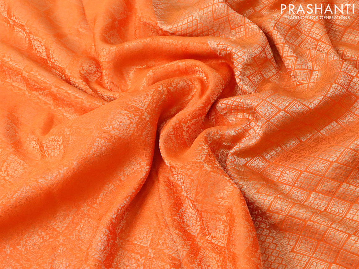 Pure mysore silk saree orange with allover zari woven brocade weaves and zari woven border