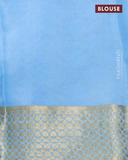 Pure mysore silk saree light blue with allover zari woven brocade weaves and zari woven border
