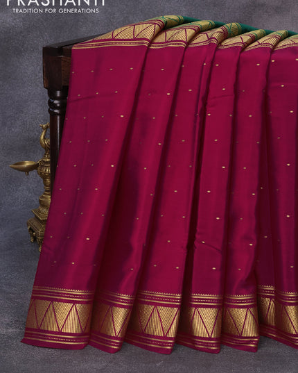 Pure mysore silk saree dark green and maroon with half & half style and zari woven border