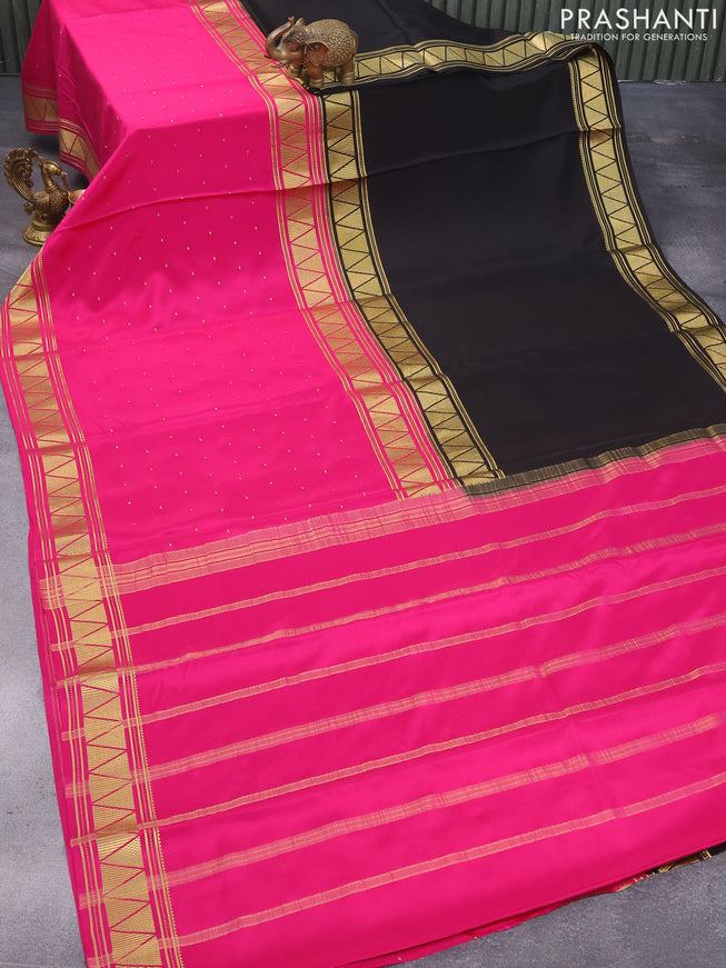 Pure mysore silk saree black and pink with half & half style and zari woven border