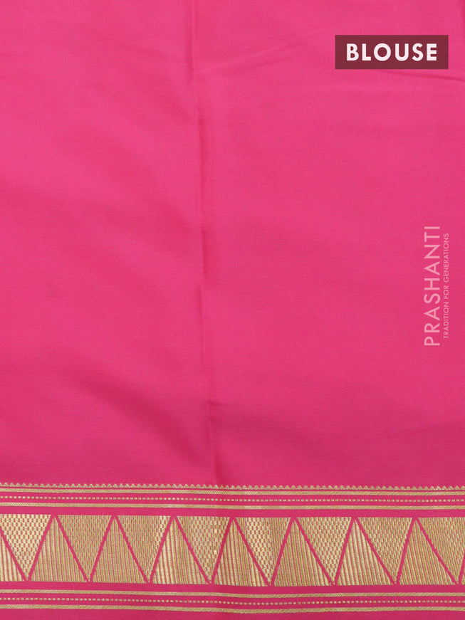 Pure mysore silk saree pink and dark green with half & half style and zari woven border