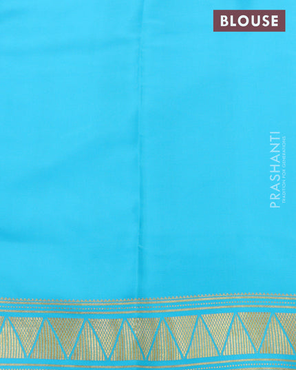 Pure mysore silk saree blue and teal blue with half & half style and zari woven border