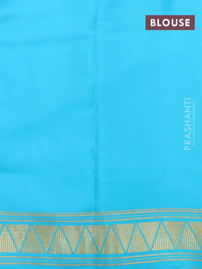 Pure mysore silk saree blue and teal blue with half & half style and zari woven border