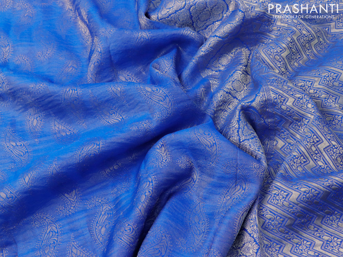 Pure mysore silk saree cs blue with allover zari woven brocade weaves and zari woven border