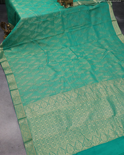 Pure mysore silk saree green with allover zari woven brocade weaves and zari woven border