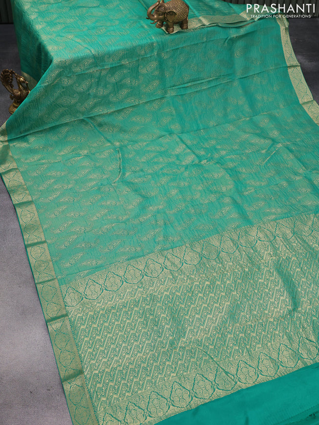 Pure mysore silk saree green with allover zari woven brocade weaves and zari woven border