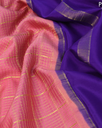 Pure mysore silk saree pastel pink and blue with allover zari checked pattern and zari woven border