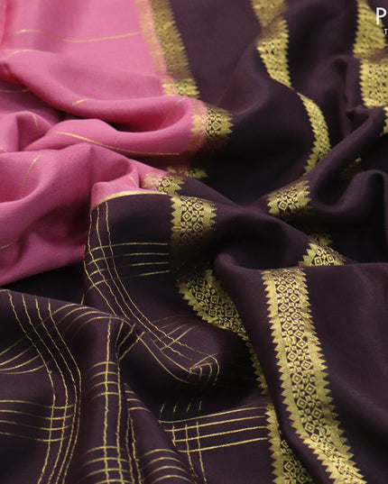 Pure mysore silk saree pastel pink and coffee brown with half & half style and zari woven border