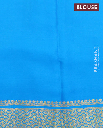 Pure mysore silk saree deep purple and cs blue with allover zari checked pattern and zari woven border