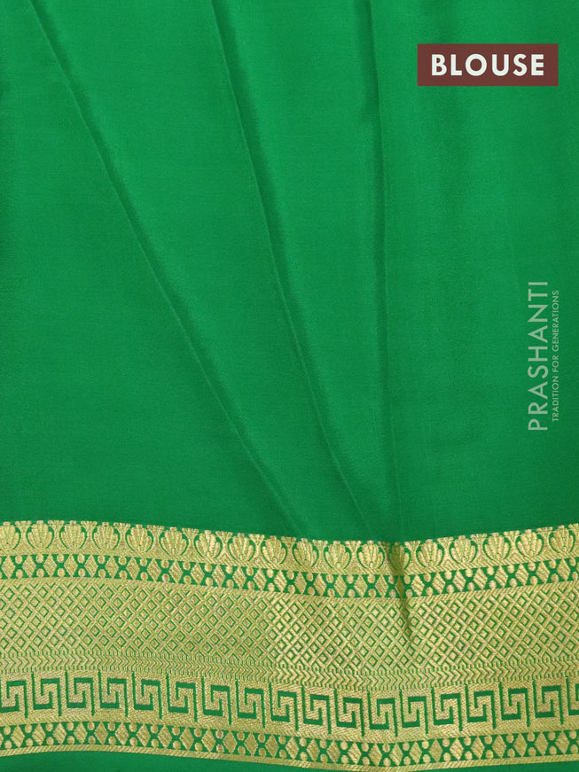 Pure mysore silk saree dark pink and green with allover zari checked pattern and zari woven border