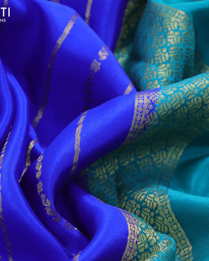 Pure mysore silk saree royal blue and teal green with allover zari weaves and zari woven border