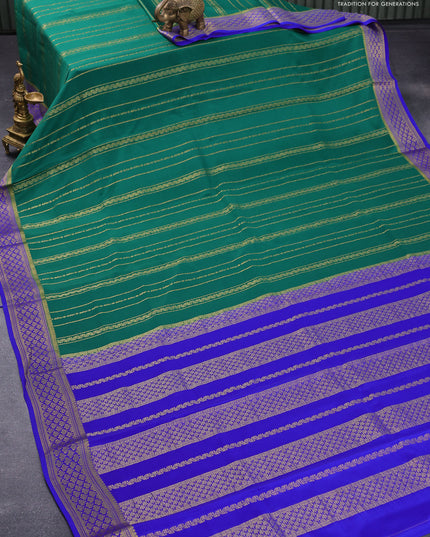 Pure mysore silk saree green and royal blue with allover zari weaves and zari woven border
