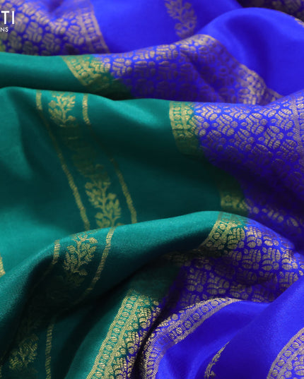 Pure mysore silk saree green and royal blue with allover zari weaves and zari woven border