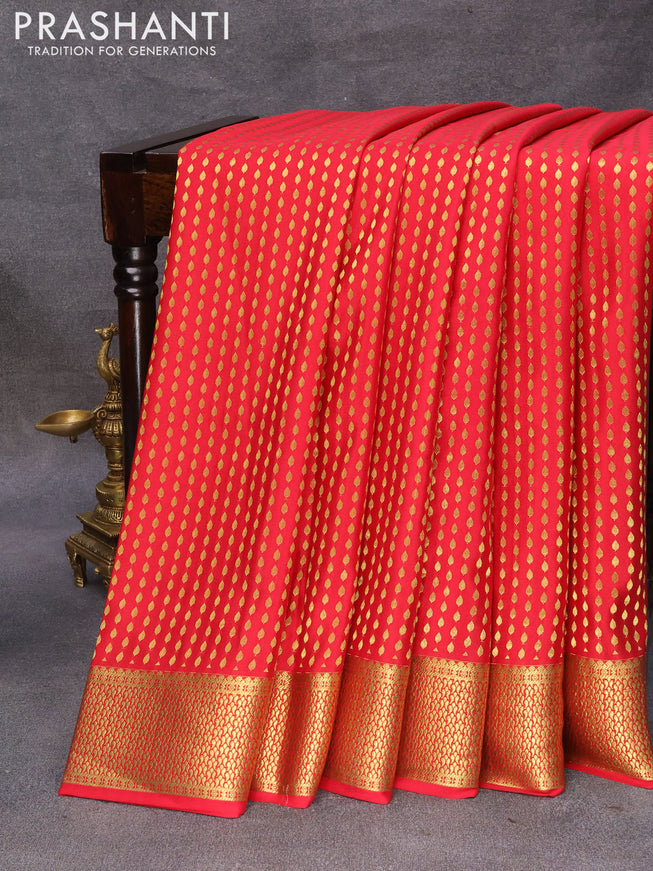 Pure mysore silk saree red with allover zari woven butta weaves and zari woven border