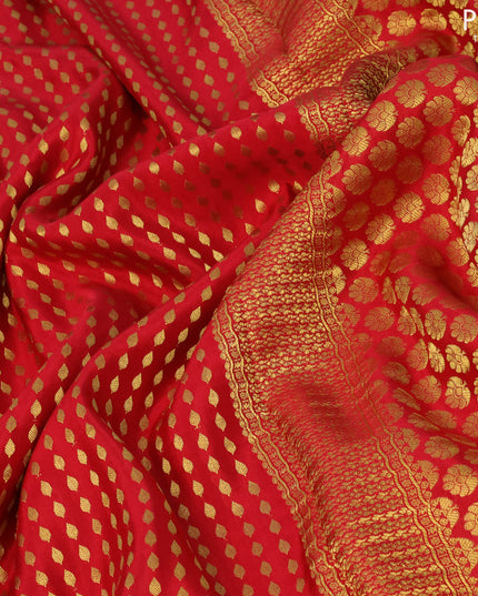 Pure mysore silk saree red with allover zari woven butta weaves and zari woven border