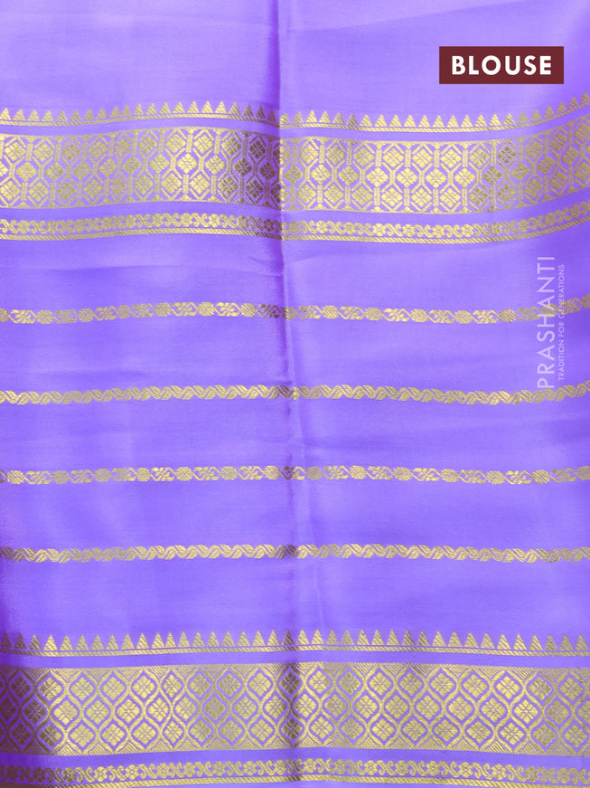 Pure mysore silk saree black and dark pink lavender with plain body and long zari woven border