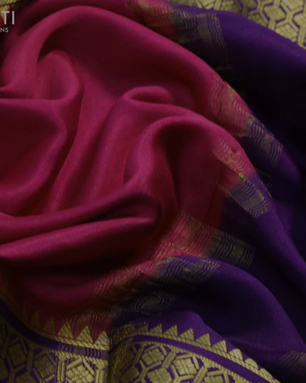 Pure mysore silk saree dark pink and green violet with plain body and long zari woven border