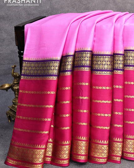 Pure mysore silk saree pink and dark pink violet with plain body and long zari woven border