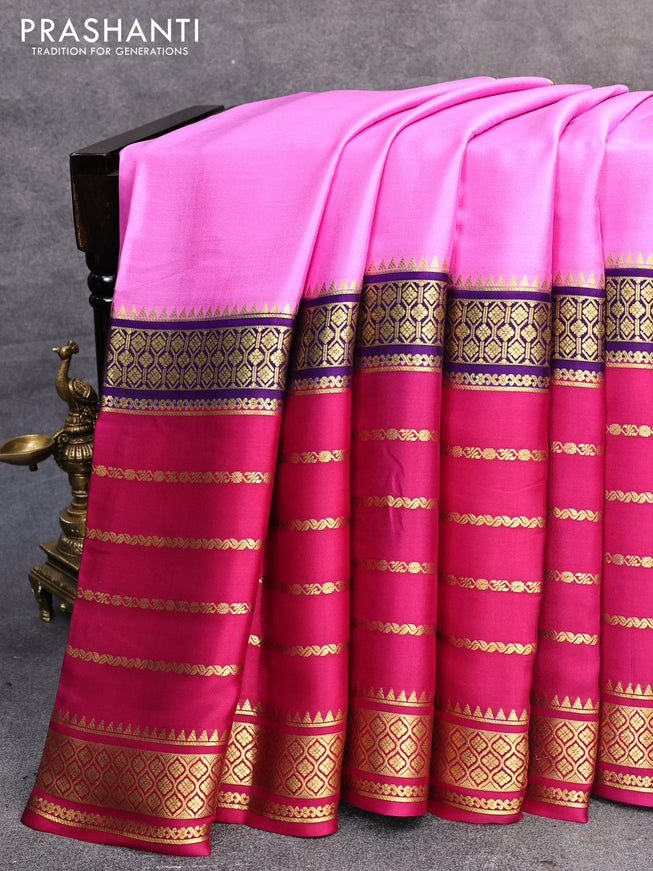 Pure mysore silk saree pink and dark pink violet with plain body and long zari woven border