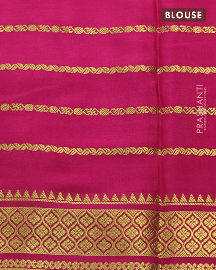 Pure mysore silk saree wine shade and green dark pink with plain body and long zari woven border