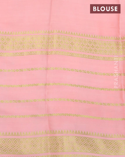 Pure mysore silk saree violet dark pink and peach shade with plain body and long zari woven border