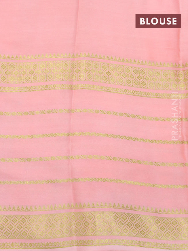 Pure mysore silk saree violet dark pink and peach shade with plain body and long zari woven border