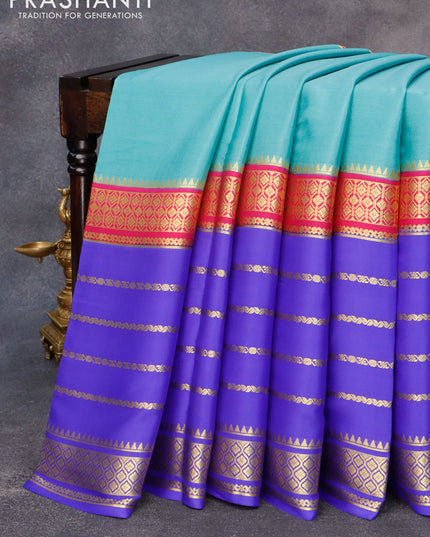 Pure mysore silk saree pastel blue and royal blue pink with plain body and long zari woven border