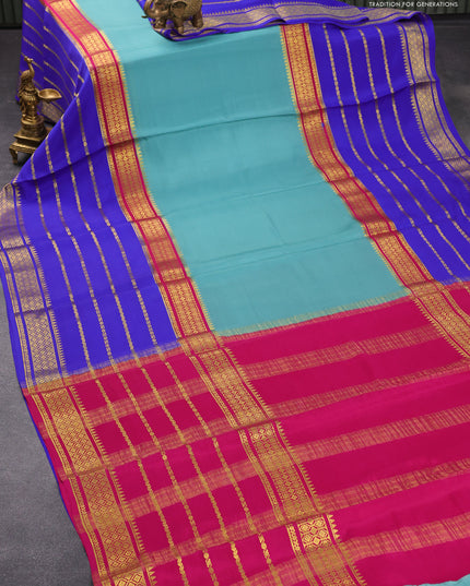 Pure mysore silk saree pastel blue and royal blue pink with plain body and long zari woven border