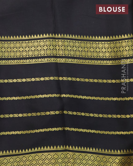 Pure mysore silk saree mango yellow and pink black with plain body and long zari woven border