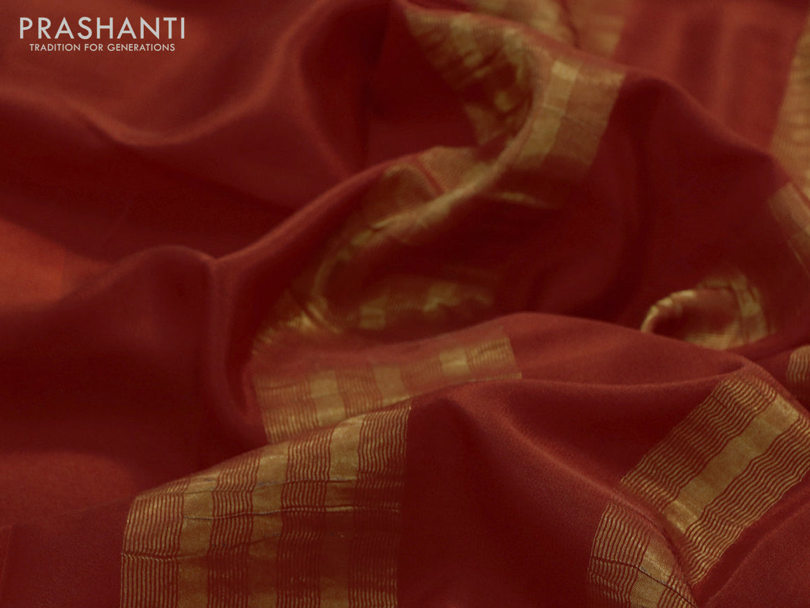 Pure mysore silk saree rust shade with plain body and paisley zari woven border