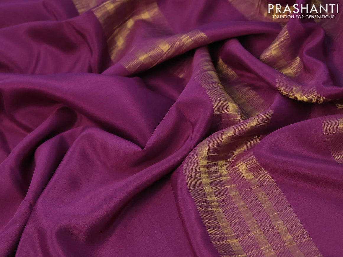 Pure mysore silk saree deep jamun shade with plain body and paisley zari woven border