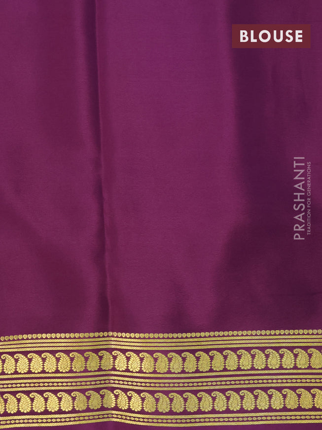 Pure mysore silk saree deep jamun shade with plain body and paisley zari woven border