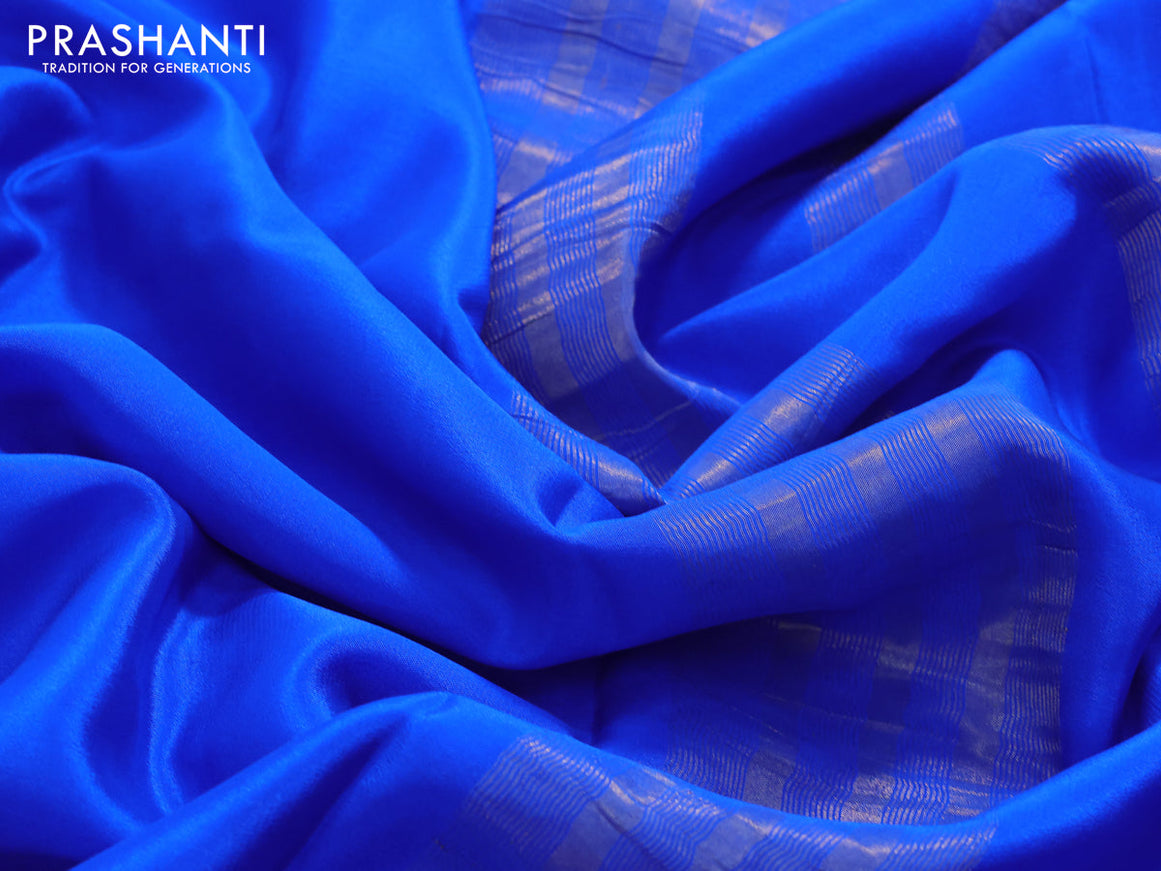 Pure mysore silk saree royal blue with plain body and paisley zari woven border