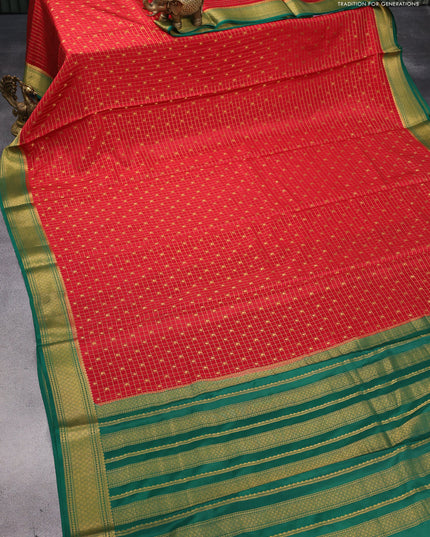 Pure mysore silk saree red and green with allover zari checks & paisley buttas and zari woven border