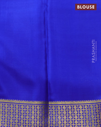 Pure mysore silk saree teal blue and royal blue with half & half style and zari woven border