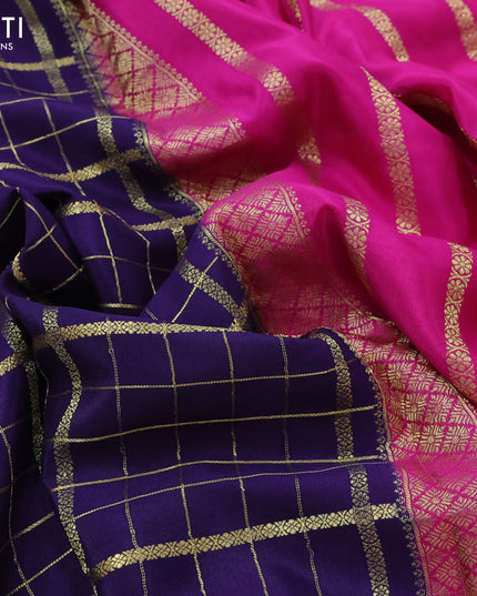 Pure mysore silk saree dark blue and pink with allover zari checked pattern and zari woven border