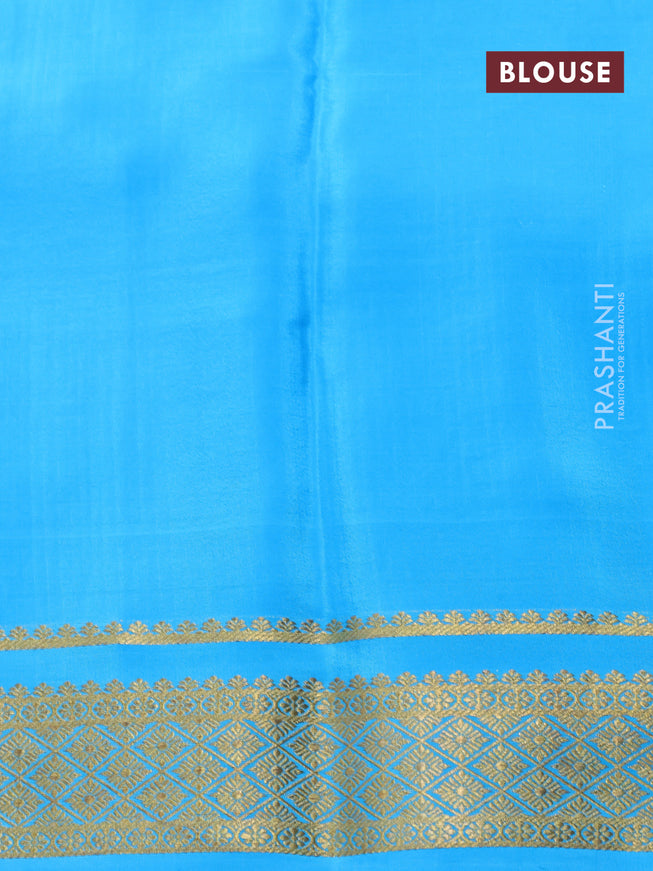 Pure mysore silk saree deep violet and blue with allover zari checked pattern and zari woven border
