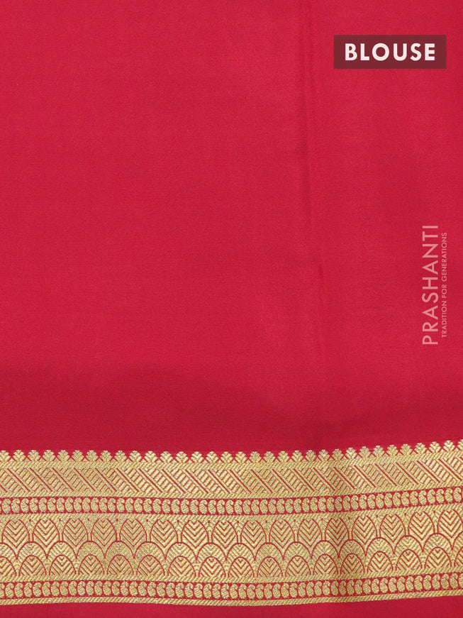 Pure mysore silk saree peach orange and red with allover zari checked pattern and zari woven border