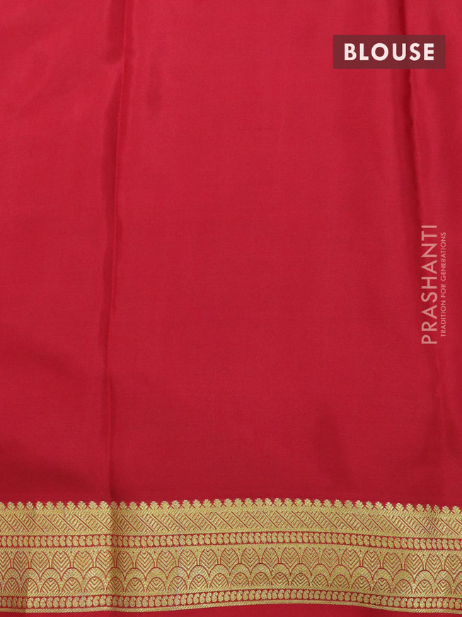 Pure mysore silk saree dark green and red with allover zari checked pattern and zari woven border