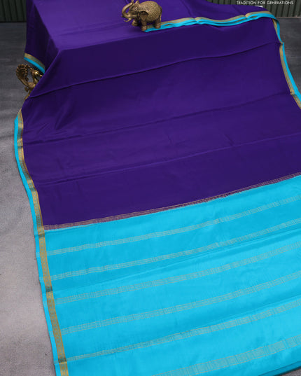 Pure mysore silk saree dark blue and teal blue with plain body and zari woven border