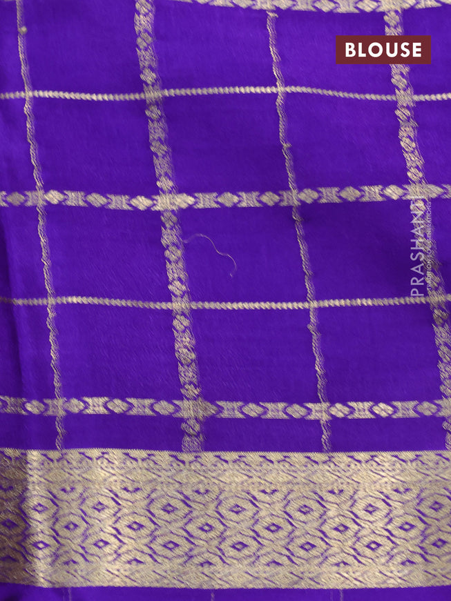 Pure mysore silk saree lotus pink blue and magenta pink with allover zari checked pattern and zari woven border