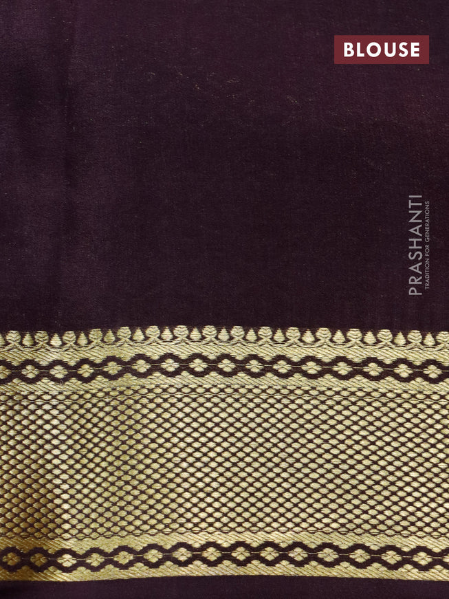 Pure mysore silk saree pastel pink and coffee brown with allover silver & gold zari weaves and zari woven border